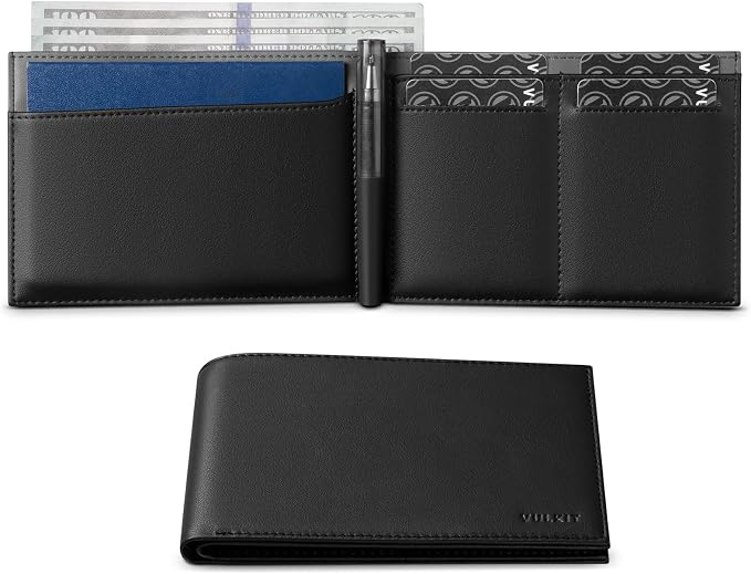 VULKIT Bilfold Passport Holder Leather RFID Blocking Passport Wallet with Hidden Pocket Slim Travel Documents Organizer for Men or Women (Passport, Card, Cash, Coin, SIM Card, Ticket)