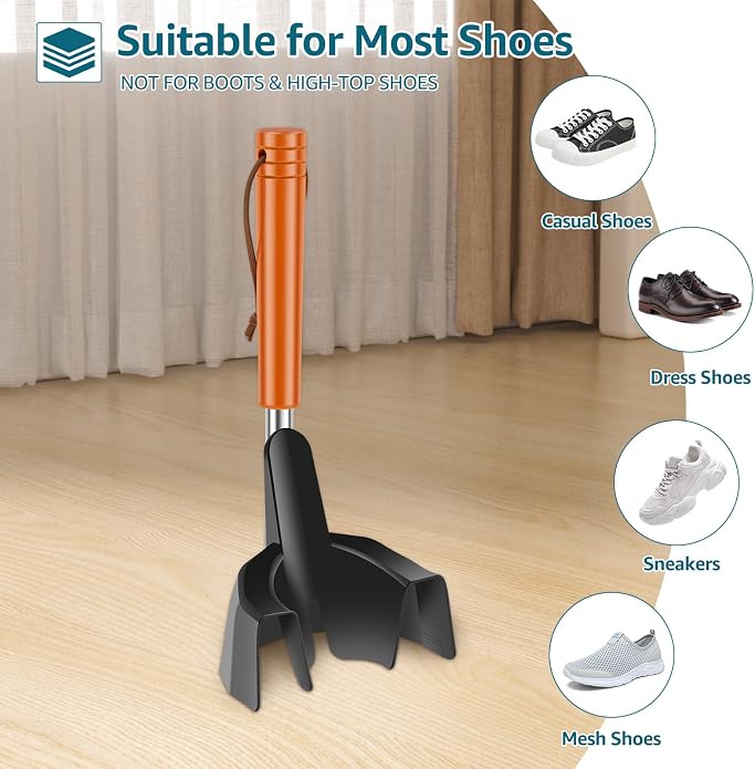 30 Inch Shoe Horn Long Handle for Seniors, Telescopic Shoe Horn, Adjustable Shoe Horn, Shoe Funnel with Extended Handle, Funnel Shoehorn Helper, Senior Shoehorn Assist Tool for Casual Sport Shoe