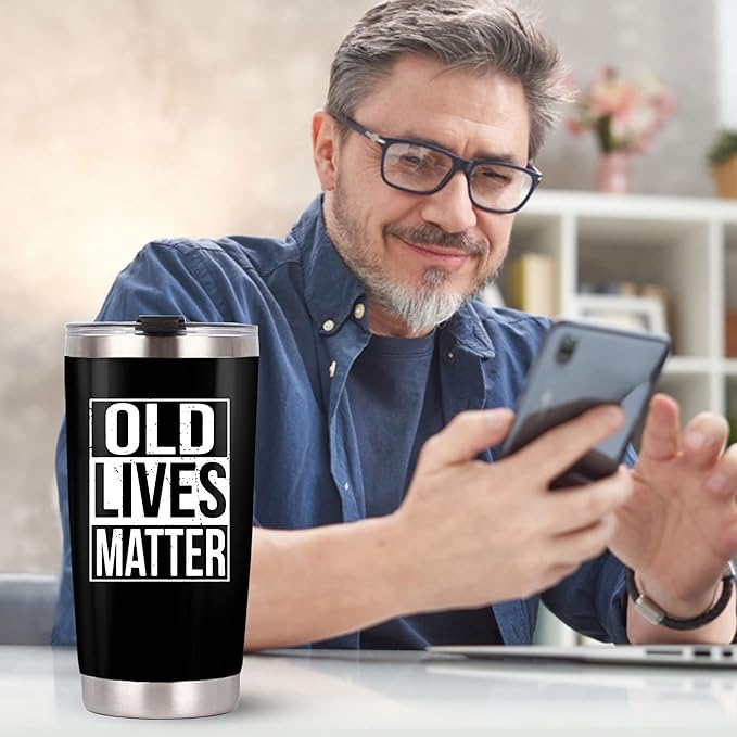 Gag Christmas Gifts for Men, Dad from Daughter, Son - 30th, 40th, 50th and 60th Birthday Gifts for Men, Grandpa - Funny Old Man Gift, Old Lives Matter Tumbler 20oz