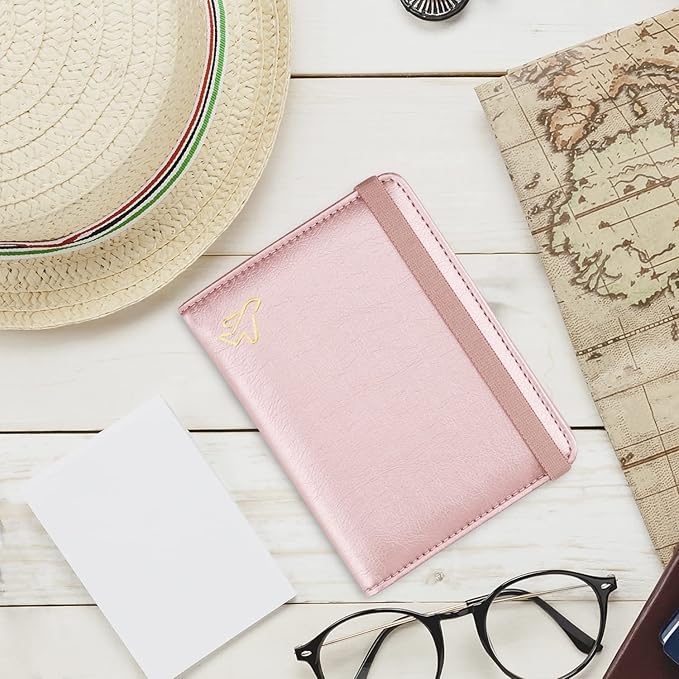 WALNEW Passport Holder for Travel, RFID Passport Wallet, Travel Essentials | PU Leather Passport Cover Case with Pen Holder, Travel Must Haves Accessories, Passport Book Holder for Women