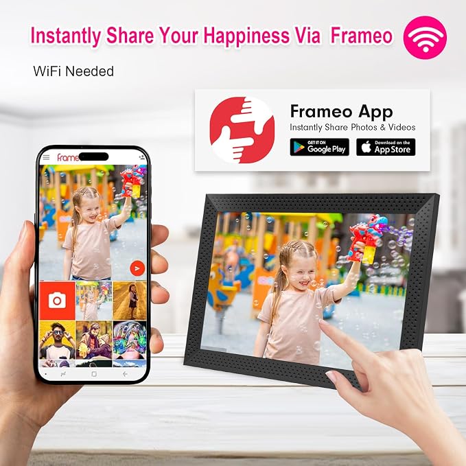 Digital Picture Frame 10.1 inch Smart Electronic Frameo Photo Frame 32GB Auto-Rotate 1280*800 HD Touch Screen, Desk or Wall Mounted, Share Photos Videos Instantly, Gifts for Mom Dad Women Men (Black)