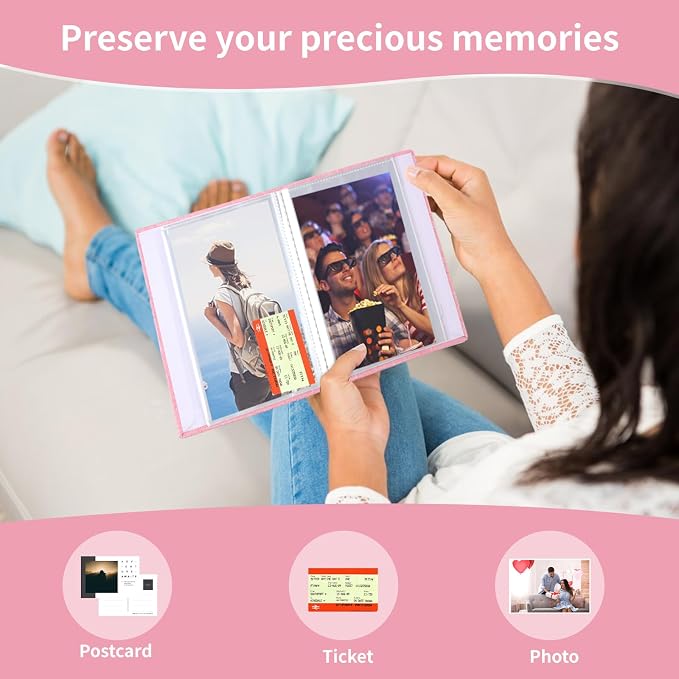 vivinin 2 Pack Photo Album 4x6, Linen Cover Photo Book, Small Photo Album Book for 36 Pockets Hold 72 Pictures, Picture Book for Photos Family Anniversaries Baby Vacations（Pink）