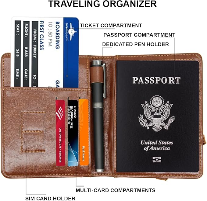 RFID Passport Wallet, RFID Passport Holder for Wallet, Essential Travel Anti-Theft Wallet Storage Case, Anti-Theft Protective Case,Brown