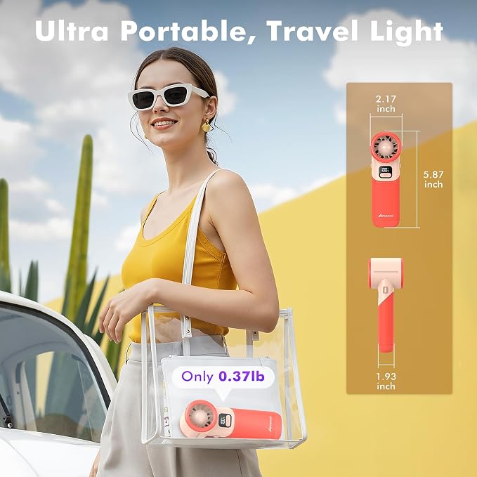 AMACOOL Portable Handheld Turbo Fan丨5 Speed Foldable Hand Fans丨Max 20 Hours Runtime丨Rechargeable Mini Pocket Cooling Fan for Travel, Outdoor Activities, Gifts for Women