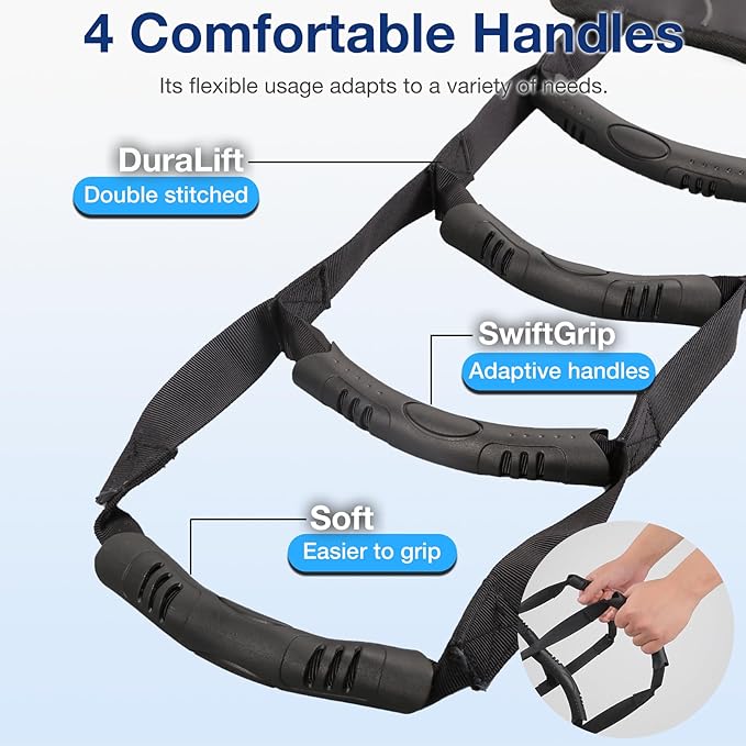 Transfer Sling for Seniors, Gait Belt for Elderly & Disabled, Patient Medical Aid Lift Assist with Handle Anti-Slip Pad Seatbelt, Mobility Lifting Strap for Home Bed Wheelchair Floor Device