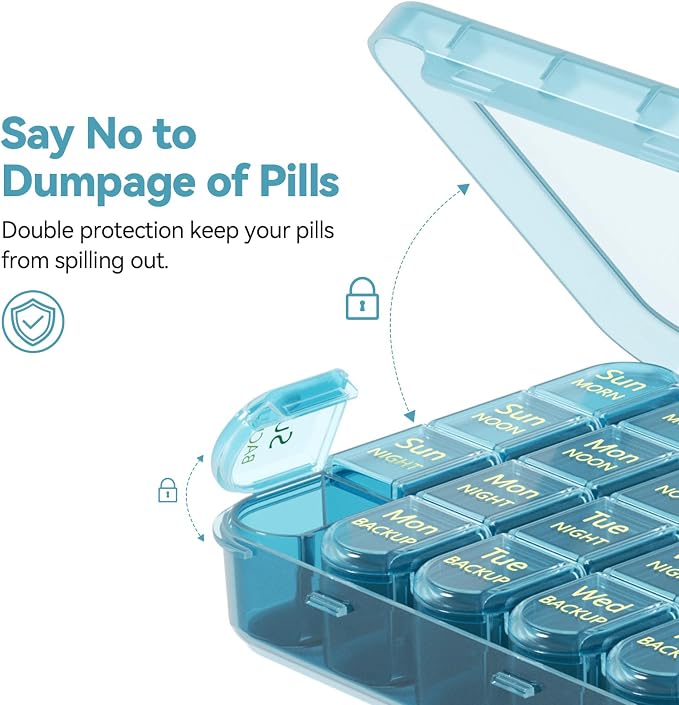 Zoksi Pill Organizer 4 Times a Day, 7 Day Pill Box with Removable Daily Cases, Large Medicine Organizer for Pills, Vitamins and Supplements, Easy Open 180 Degree Lids, Travel Pill Case