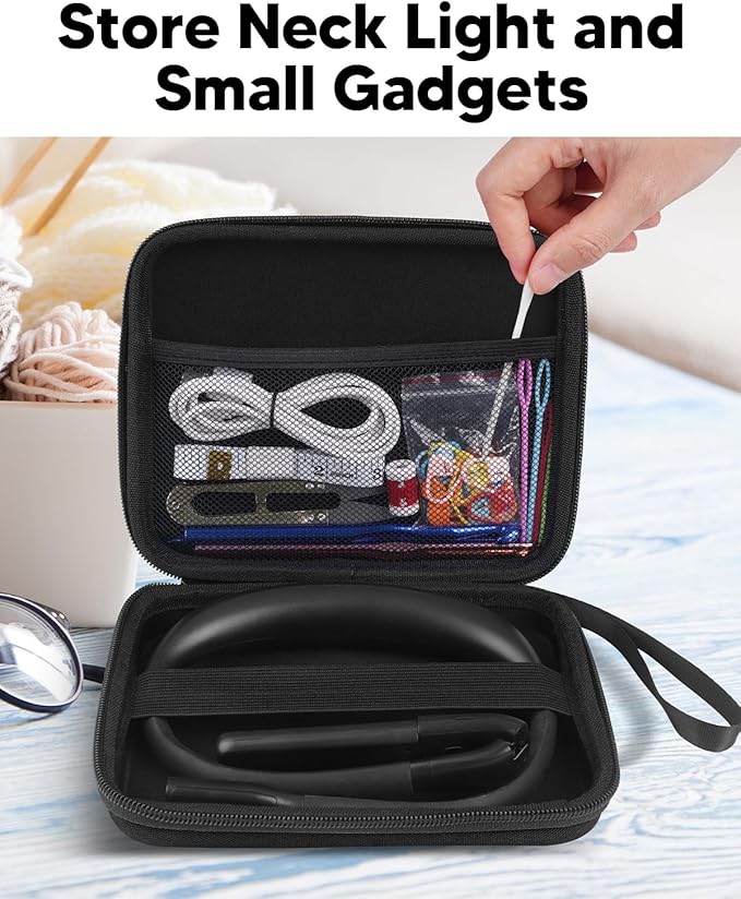 Book Light with EVA Case: Rechargeable Eye Caring 3 Color Dimmable Neck Reading Light, Bendable Neck Lamp with Power Display, Reading Lamp Knitting Crochet Accessories Neck Lights for Crafts