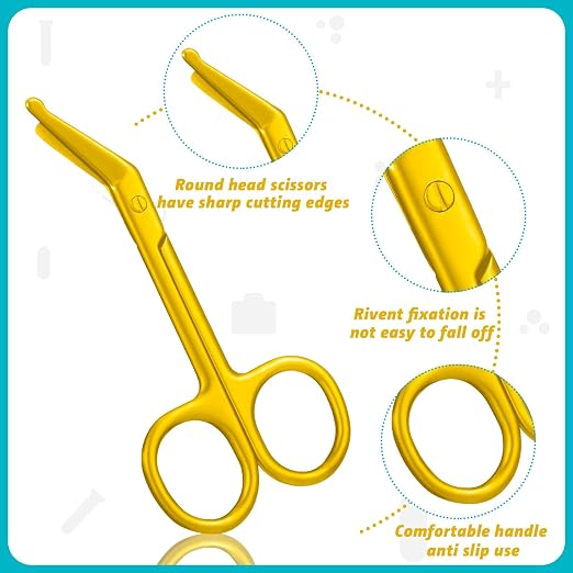 Zhehao 2 Pieces Ostomy Scissors Bandage Scissors Nursing Scissors Stainless Steel Scissors for Doctors, Nurses, Veterinary Home Nursing, 4.3 x 2.1 Inch, Curved (Gold)