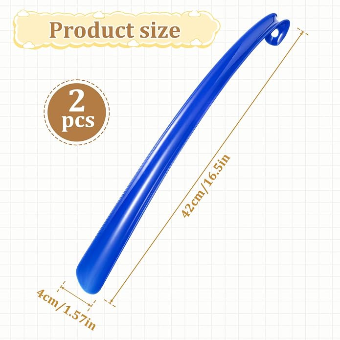 2PCS Shoe Horn Long Handle, 17" Long Shoe Horn Plastic Shoes Horns Black Shoehorn Boot Shoes Helper for Men Women