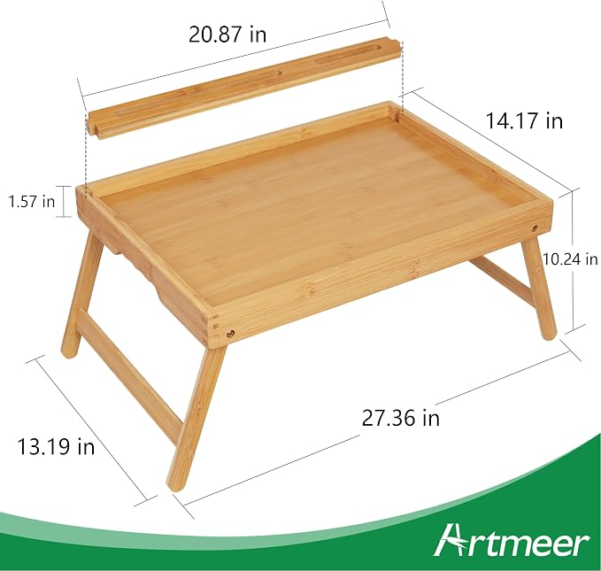 Artmeer X-Large Bamboo Bed Tray with Device Slot and Folding Legs, Bamboo | X-large FSC-certified bamboo bed tray with device slot, folding legs and extra space for meals, laptops and reading in bed.
