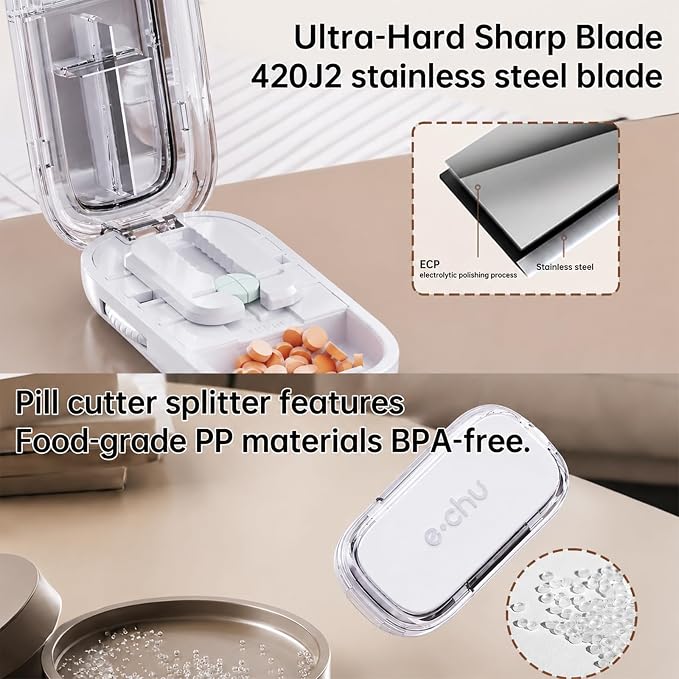 Pill Cutter Splitter for Small and Tiny Pills - Adjustable Pill Splitter with Centering Device for Cutting Multiple Pills, Accurate Alignment and Easy to Use, Storage Organizer (Gray)