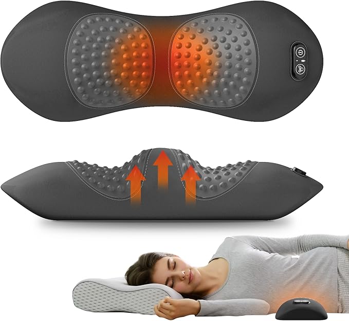 3-in-1 Electric Lumbar Support Pillow for Bed and Chair, Triple Fusion Back Massager with Heated, Vibration and Traction for Lower Back Pain Relief and Spine Support