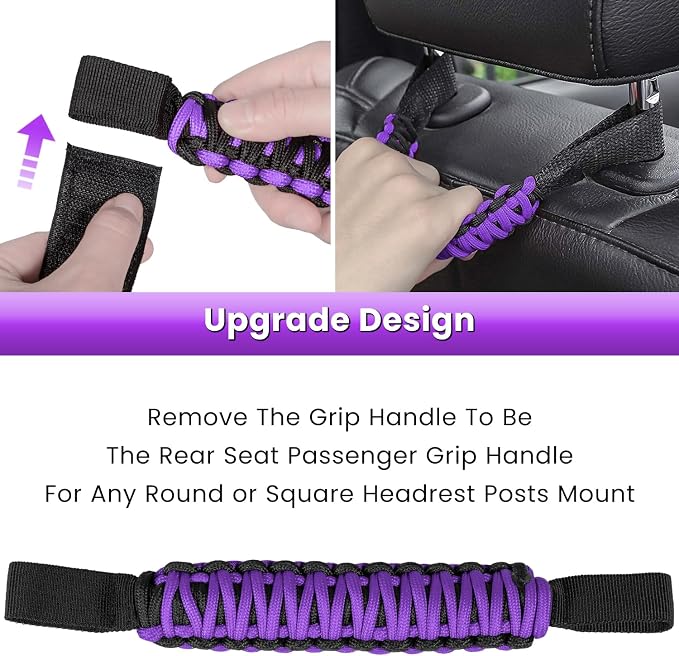 Roll Bar Grab Handles Grip Handle for Jeep Wrangler JK JKU JL JLU TJ YJ Sports Sahara Freedom Rubicon Unlimited Gladiator JT 1955-2023 UTV ATV Accessories Premium 550 Paracord (Purple 2 Pack)