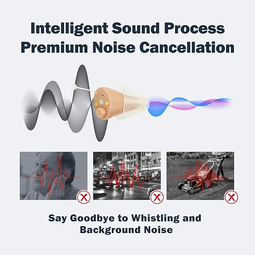 Hearing Aids for Seniors, Smallest In-Ear Mini OTC Hearing Aids for Women, Rechargeable Hearing Amplifier Adults with Noise Cancellation In-Ear Design, Comfort Fit and Charging Box, Beige