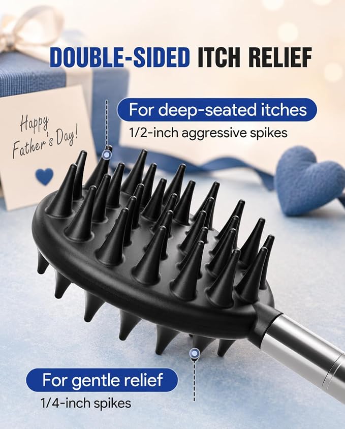 Telescoping Back Scratcher with 5 Detachable Heads, Gifts for Men Dad Black | 10-31'' Reach,Stainless Steel, Non-Slip Grip, Birthday Gifts for Men Women, Christmas Stocking Stuffers, White Elephant Gifts