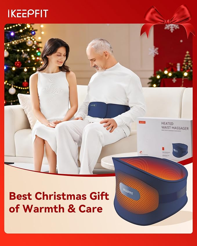 IKEEPFIT® Heating Pad for Back Pain Relief: MAXwarm® 3.0, Portable Cordless Heat Pad with Massager for Period Cramps, 8000mAh Large Battery, FSA Eligible HSA, Christmas Gift for Women Men 90-310 lbs