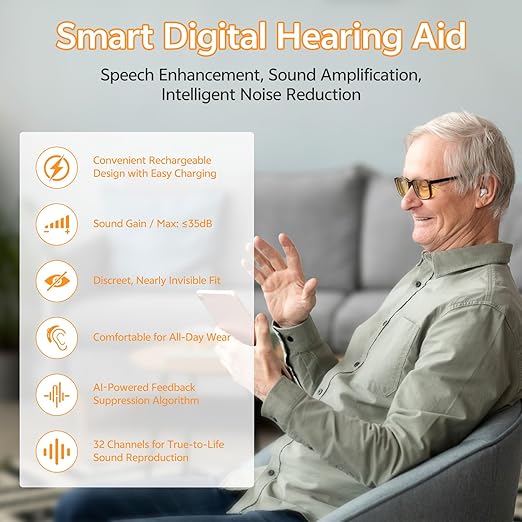 OTC Hearing Aids for Seniors for Seniors & Adults with Hearing Loss, 32 Channel Technology with Smart Noise Reduction | Volume Control | Discreet Design | Auto-On/Off