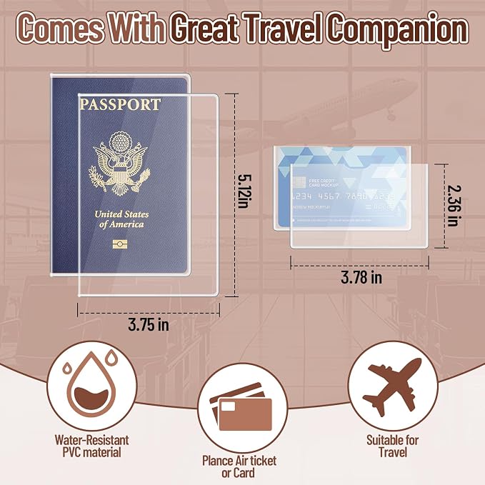 Family Passport Holder for 4 Travel RFID Blocking Passport Holder | With Clear Passport Cover, Anti-Theft, PU Material, Travel Document Organizer, Pink