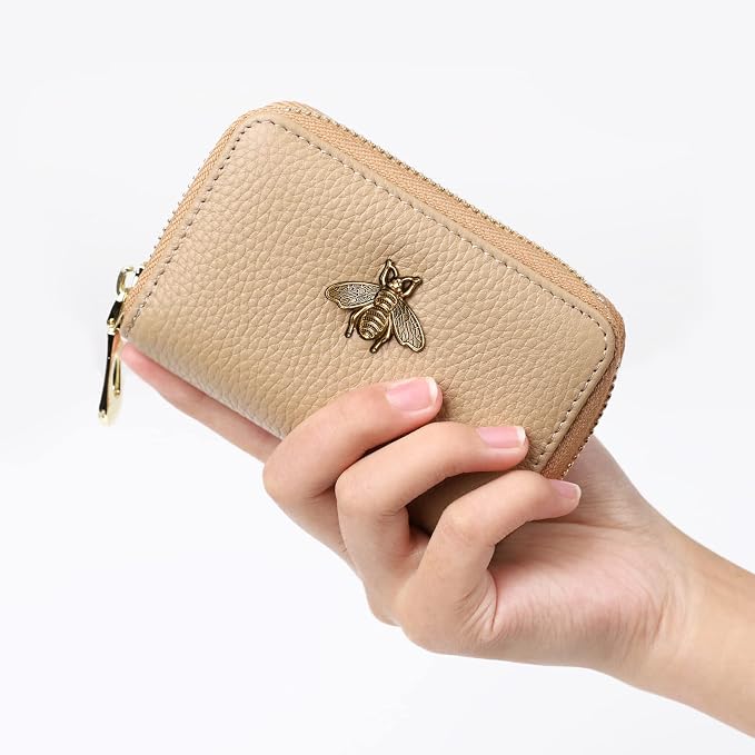 imeetu RFID Credit Card Holder, Small Card Wallet Women, Leather Card Case | Genuine Leather Women's Card & id Cases, Change Coin Purse with Zipper Keychain id Window, 20 Colors & 3 Styles, Daily, Gifts