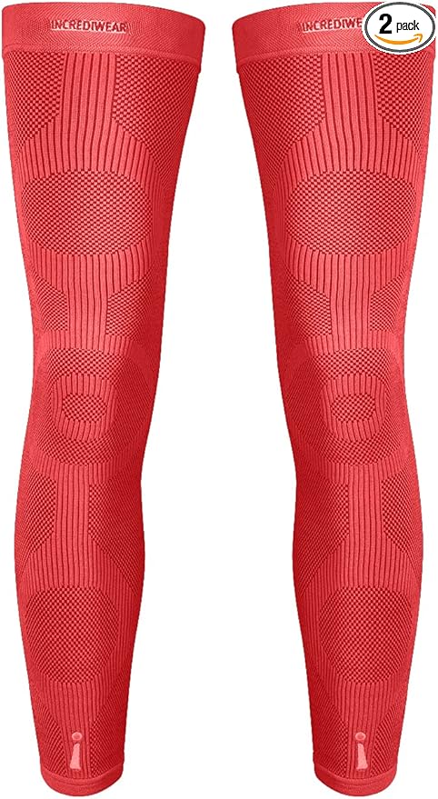 Incrediwear Leg Sleeve 2pk – Full Length Long Leg Sleeve for Leg Pain Relief & Muscle Recovery, Helps Reduce Swelling & Inflammation, Promotes Circulation, Leg Sleeves for Men & Women (Red, X-Large)