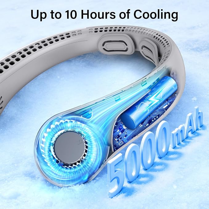 Portable Neck Fan, Neck Fans That Blow Cold Air, 5000mAh 5 Speeds Bladeless Wearable Personal Fan, USB Rechargeable Battery Operated Cooling Neck Fan, Quiet Hands Free Fan for Travel, Outdoors