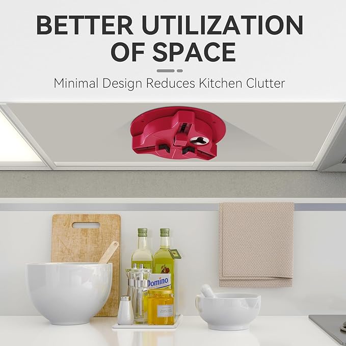 Jar Opener Bottle Opener for Seniors with Arthritis - Under Cabinet Jar Opener for Weak Hands, Rotary Lid Opener, Easy Twist-Off Lids for Jars & Bottles, Original Kitchen Gadgets (Red)