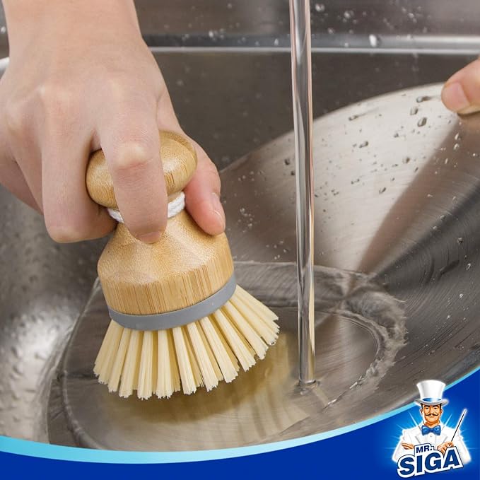 MR.SIGA Bamboo Palm Brush, Dish Scrub Brush, Bamboo Dish Brush, Pack of 2 | Scrub brush for dishes, pans, pots, kitchen sink cleaning, palm scrubber, palm scrub brush, dish scrubber