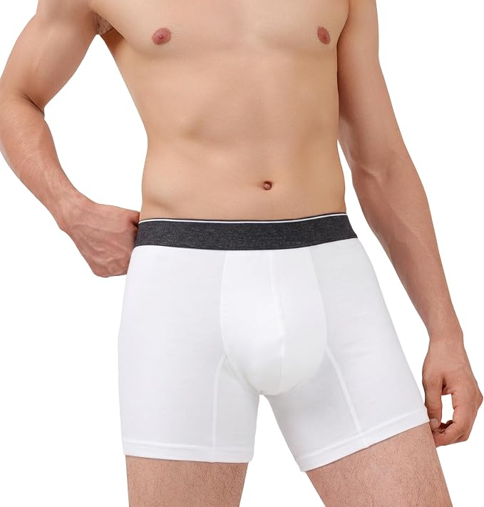 AIRCUTE Washable Absorbency Incontinence Underwear for Men, 6" Inseam Urinary Protective Boxer Briefs for Bladder Leaks 60ML (Large, White)