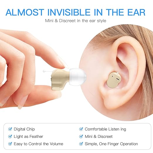 Mini Sound Amplifier, Ear Sound Enhancer, Noise Reduction, Enhanced Speech, Feedback Cancellation, Suitable for Adults, Elderly, Children, Left and Right Ears (3-Year Warranty)