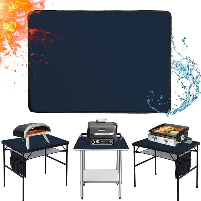 Heat Resistant Mats for Countertop fits Tabletop Grill, 31x24x0.04in, Blue | 1022℉ Fireproof grill mat for countertop/table protection, fits gas/charcoal grills, pizza ovens, fits Blackstone & Ninja