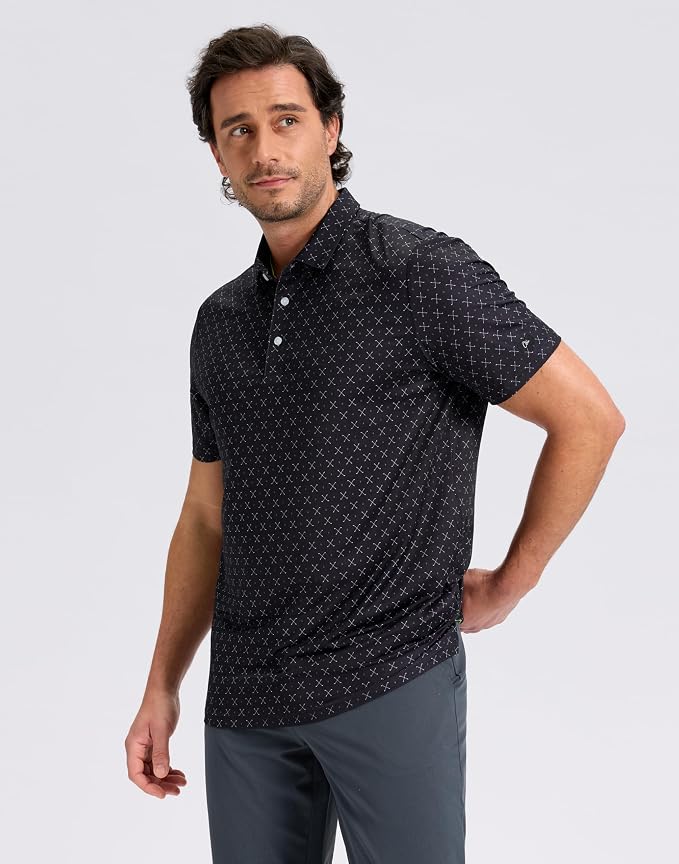 Obla Mens Golf Polo Shirts Short Sleeve Dry Fit Performance Moisture Wicking Casual Print Collared Golf Shirts for Men