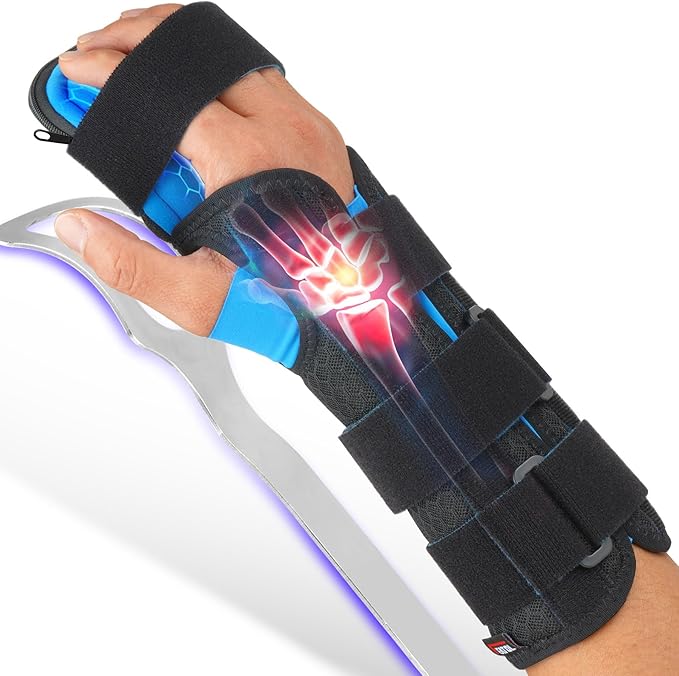 FEATOL Resting Hand Splint Stroke Night Immobilizer with Removable Splints- Pain Relief For Carpel Tunnel, Stroke Recovery, Arthritis, Tendinitis-Functional Support Wrist Finger Brace-Right Large-For Men and Women