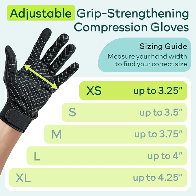 MetaFlex Compression Gloves for Arthritis, Carpal Tunnel, Swelling, Mobility - Full Finger Glove Compresses, Stretches & Strengthens Hand - Adjustable Resistance for Men & Women