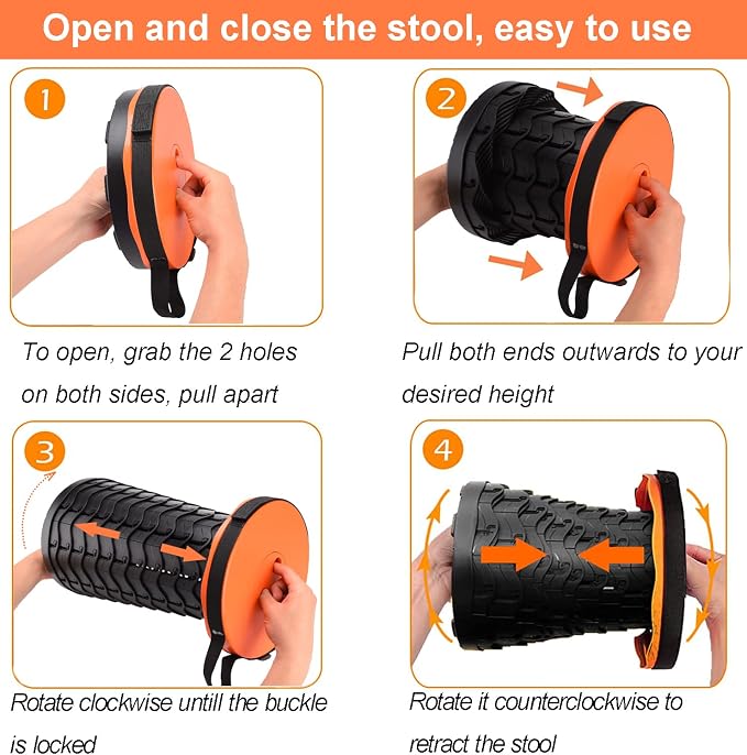 Fishboy Upgraded Collapsible Stool, 400lbs Max Weight, Lightweight But Sturdy, Portable Retractable Folding Telescoping Foldable Camping Stool for Adults Outdoor Fishing Hiking BBQ