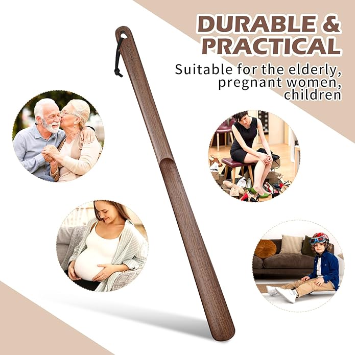 muso wood Wooden Shoe Horn, Walnut Shoe Horn Long Handle for Seniors, 23.6 Inches Shoehorn for Seniors and Pregnant Women