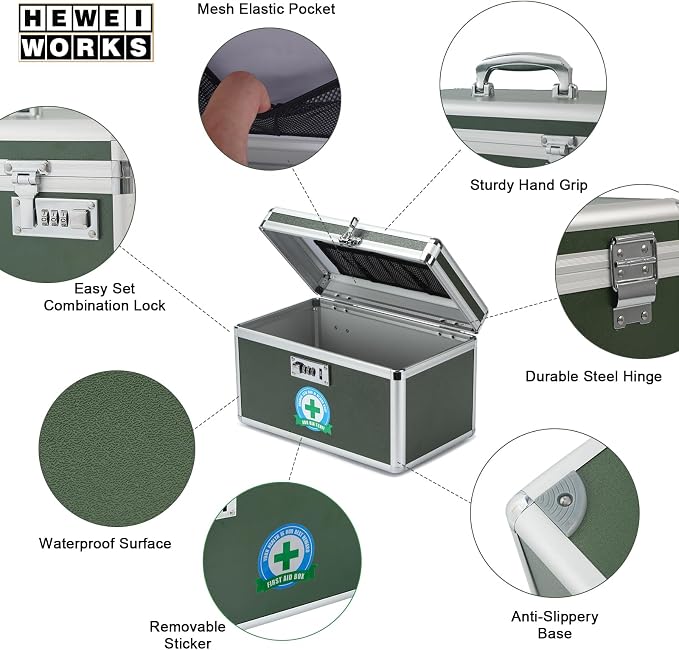 Medication Lock Box With Combination - Lockable Medicine Storage, Empty First Aid, Security Lock, Medical Organizer, Multipurpose Locking for Home and Outdoor (Green, Medium)