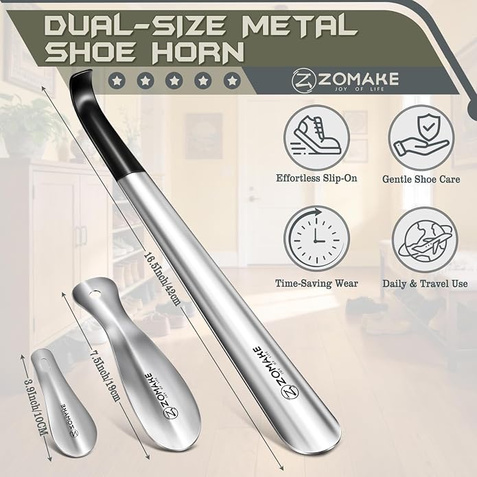 ZOMAKE Shoe Horn Long Handle for Seniors Men Women,Metal Long Shoehorn for Boots,16.5" Shoe Spoon Helper