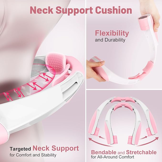 Portable Neck Fan with 6 Powerful Speeds, 8000mAh Battery Rechargeable Fan | 20H Runtime, Hands-Free 360° Cooling Personal Wearable Neck Fan, Gift for Women Travel Concerts(Pink)