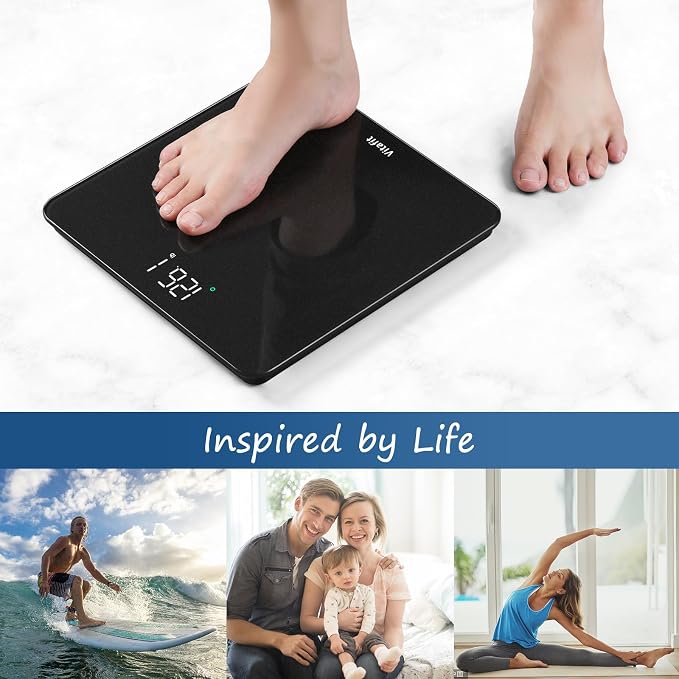 Vitafit Scale for Body Weight, Accuracy 0.1lb by Our Professional Scale Factory Since 2001, Digital Bathroom Weight Scale LED and Step On, 3xAAA Battery Included, 400lb/182kg, Spray Silver Black