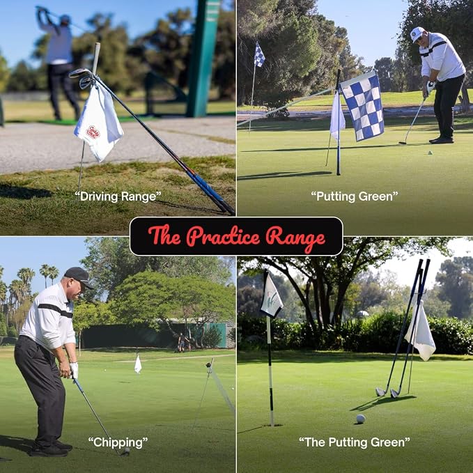 Golf Club Stand Silver/Grey Grip & Accessories | Designed to Minimize Bending on the Course | Multi-Club Holder, Ball Pick-Up Cap, Towel, Carabiner & Marker | Made in USA