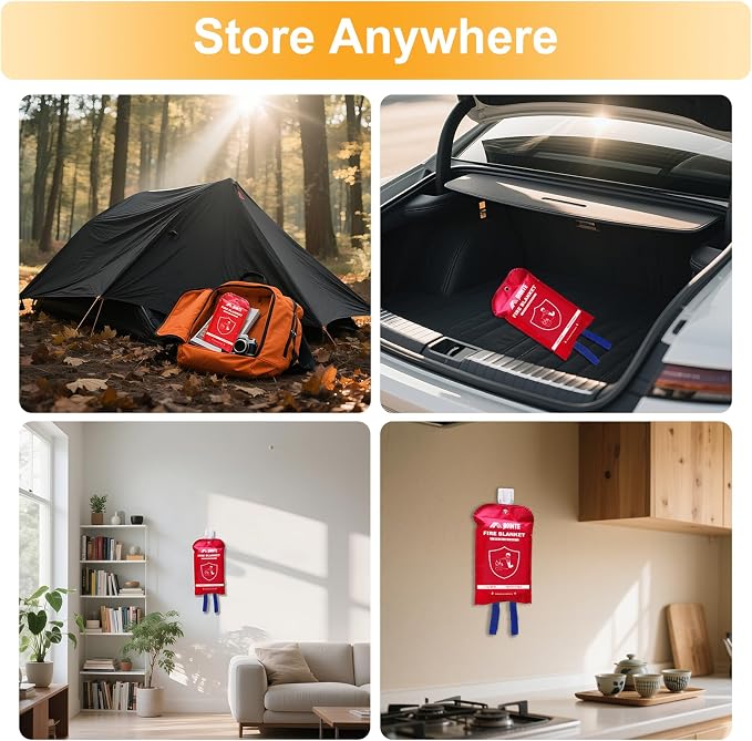 Emergency Fire Blanket for Home and Kitchen - 63"x71" Flame Suppression Fiberglass Fire Blankets for House Camping Car Office Warehouse Emergency Survival Safety - 1.6m - 1 Pack