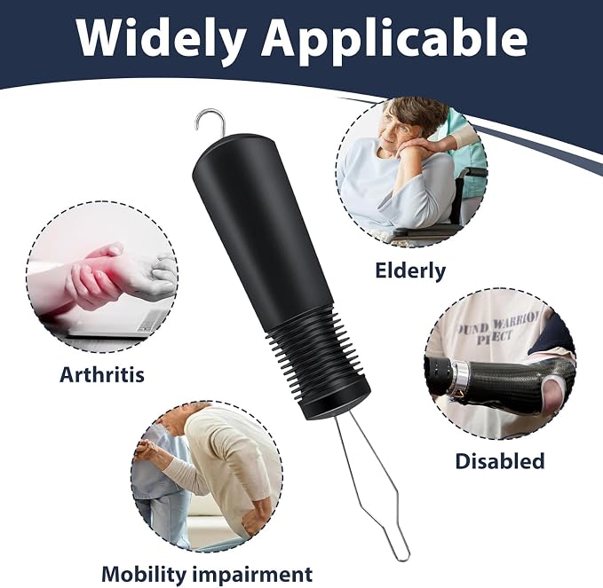 Button Hook and Zipper Pull Helper, One Hand Button Aids for Seniors Arthritis Stroke Carpal Tunnel Easy Dressing Aid Tool for Elderly Disabled, Soft Grip Handle, No Snagging for Dresses