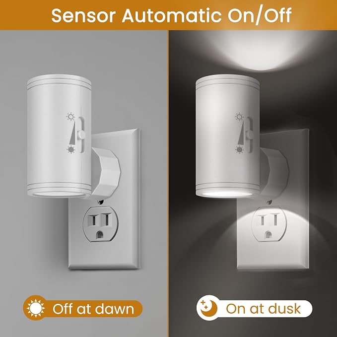 LED Night Lihgt Dimmable Plug into Wall,Night Lights Plug in,Cool White 4000K(0-300 LM), Light Sensor Dusk to Dawn Nightlight,for Hallway Bathroom,Bedroom 4- Pack