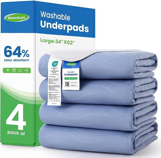 Chuck Pads Washable - 34"x52"(Pack of 4) Blue - Reusable Bed Underpads for Adults - Chux Pads for Incontinence - Heavy Absorbency Waterproof Mattress Protector for Elderly, Bedwetting