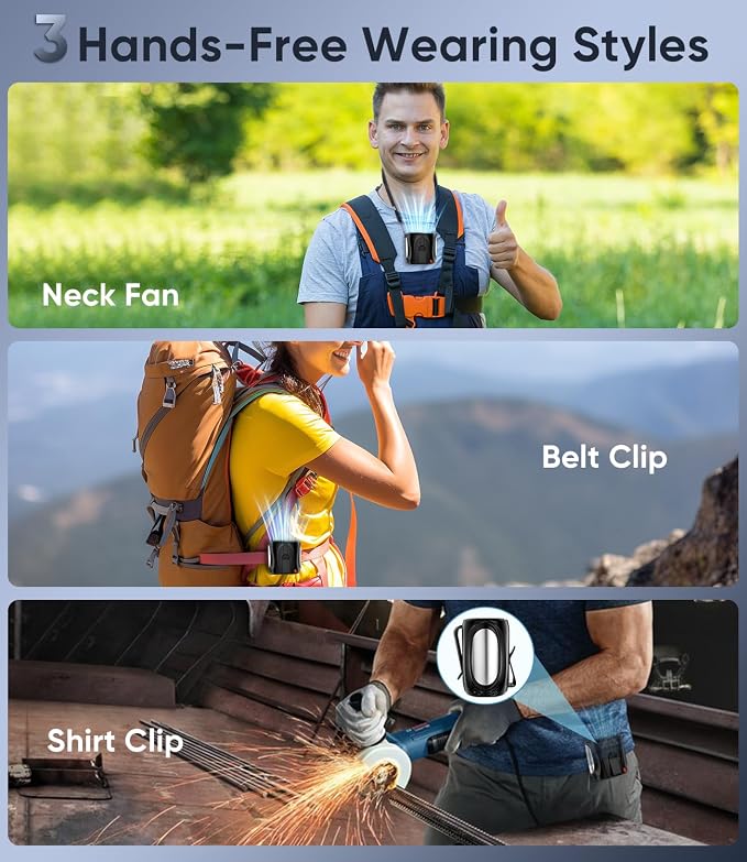 Tedajo AI Portable Waist Fan, 6 Speeds 16000RPM Strong Turbo Airflow, 40H Max Cooling Battery Powered Personal Fan Rechargeable, Hands-Free Shirt/Belt/Neck Fan for Work, Outdoor, Travel, Gift for Men