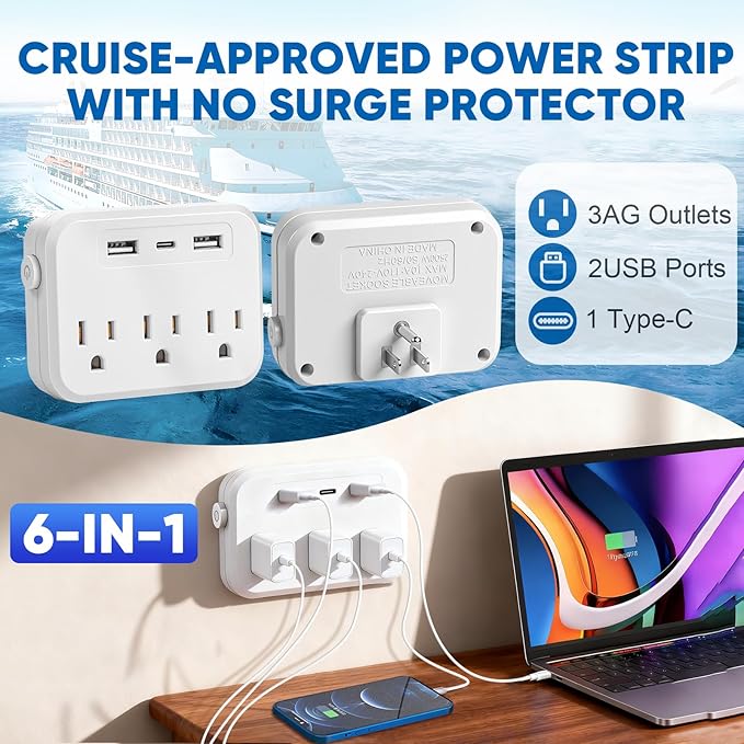 Cruise Essentials 2026,Cruise Must Haves Kit,Non-Surge Protector Power Strip,Magnetic Hooks,Lanyards,Luggage Tags,Towel Bands,Waterproof Phone Pouches,Travel Essentials