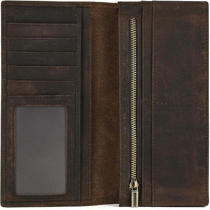 Genuine Leather Long Wallet for Men, Large Capacity Purse Clutch Bag Handbag Checkbook Cash Credit Cards Phone Holder | Large Capacity