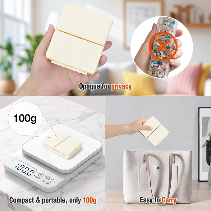 FYY Weekly Pill Organizer 2 Times a Day, Magnetic Travel Pill Box AM PM with Easy Open – 7-Day Daily Pill Case Medicine Organizer for Vitamins,Supplements - Beige
