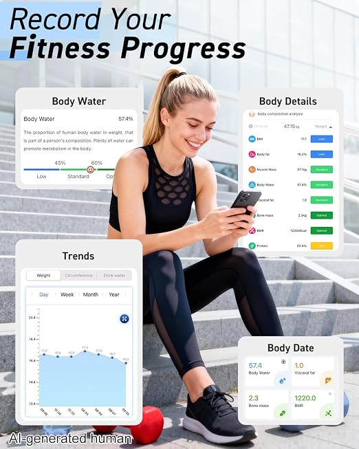 INSMART Smart Scale for Body Weight, Digital Bathroom Scale with BMI, Muscle Mass, Bluetooth Body Fat Scale,17 Body Composition Analyzer with Smart APP Sync Weight Scale, 400 lbs- Blue