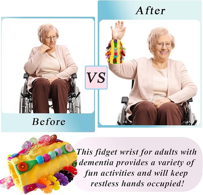 Fidget Blanket for Adult Dementia Products for Elderly Alzheimers Dementia Activities for Seniors Fidget Wrist Cuff Sensory Bracelet Tool for Seniors Dementia Gifts